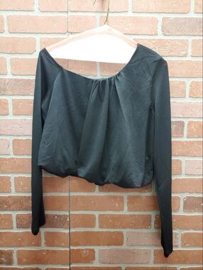 Painted Threads Black Cold Shoulder Crop Top Size Large Long Sleeve Ruched Party